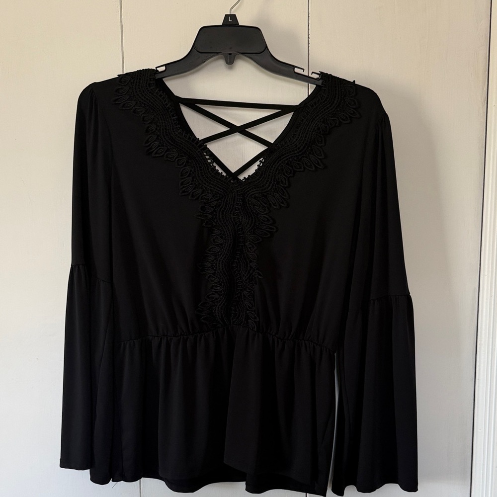 Maurice’s Black Lace-Trim Peplum Women's Top